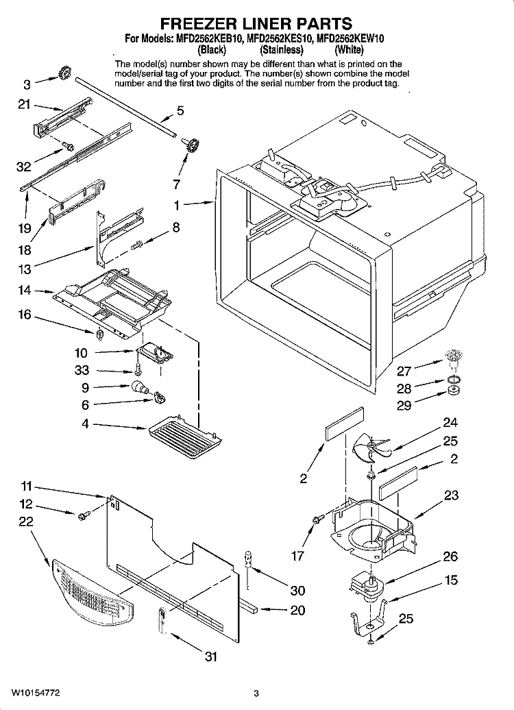 FREEZER LINER PARTS Diagram and Parts List for MFD2562KES10  Maytag Refrigerator