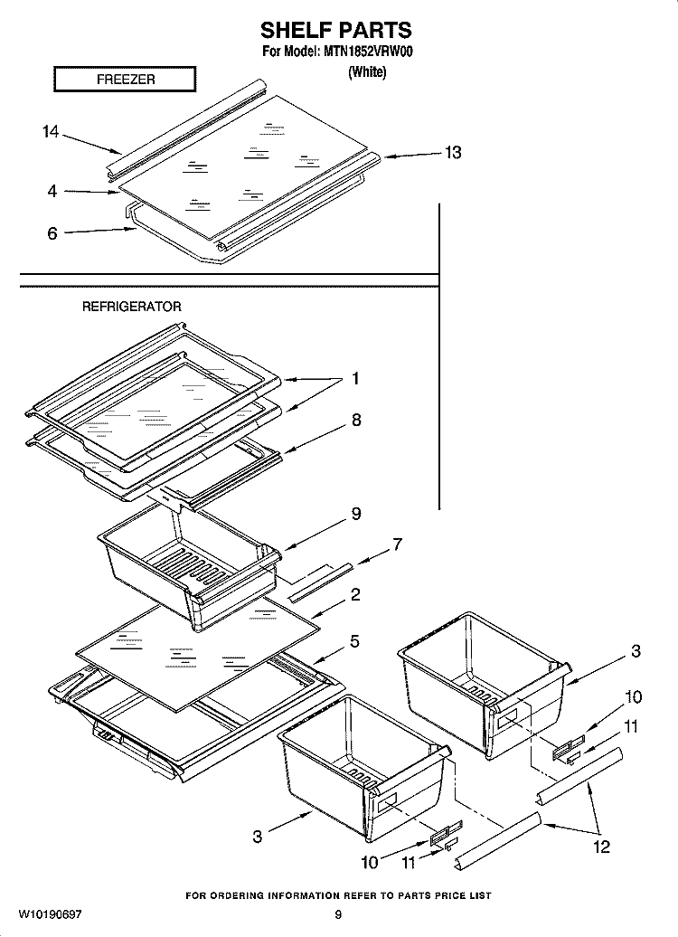 SHELF PARTS, OPTIONAL PARTS (NOT INCLUDED) Diagram and Parts List for MTN1852VRW00  Maytag Refrigerator