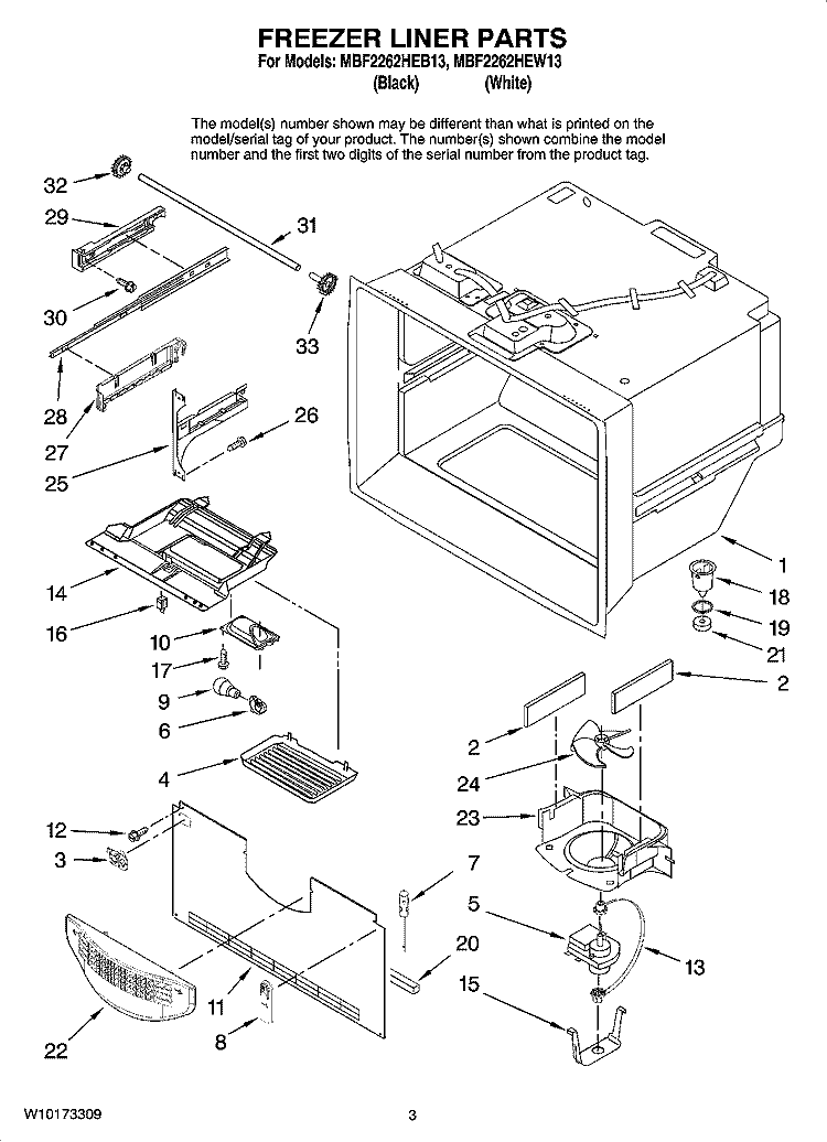 FREEZER LINER PARTS Diagram and Parts List for MBF2262HEB13  Maytag Refrigerator