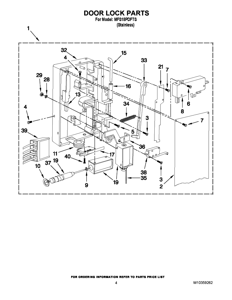 DOOR LOCK PARTS Diagram and Parts List for MFS18PDFTS  Maytag Washer