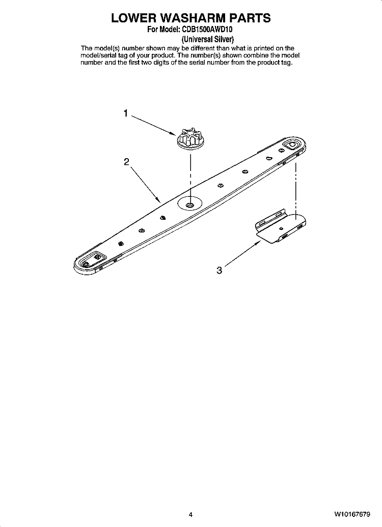 LOWER WASHARM PARTS Diagram and Parts List for CDB1500AWD10  Magic Chef Dishwasher