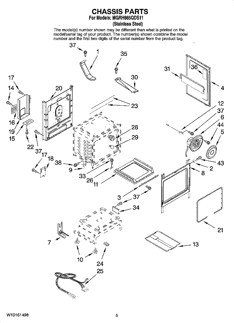 CHASSIS PARTS Diagram and Parts List for MGRH865QDS11  Maytag Range