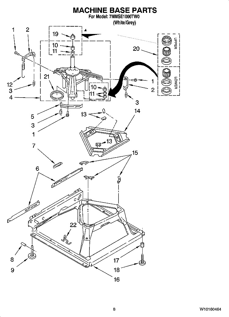 MACHINE BASE PARTS Diagram and Parts List for 7MMSE1000TW0  Maytag Washer