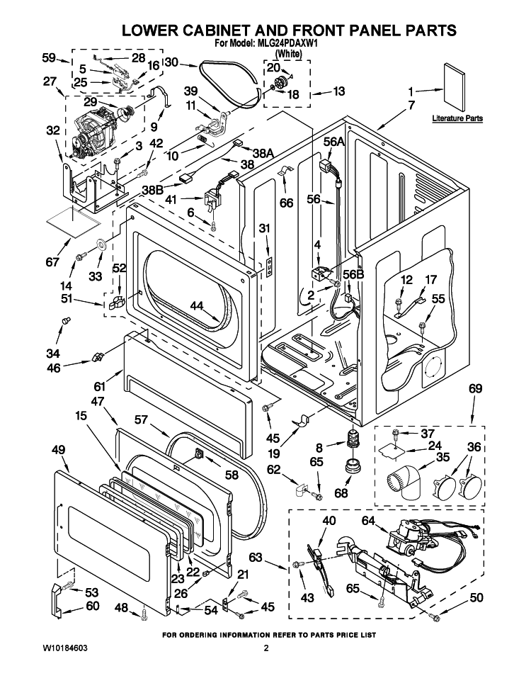 LOWER CABINET AND FRONT PANEL PARTS Diagram and Parts List for MLG24PDAXW1  Maytag Dryer
