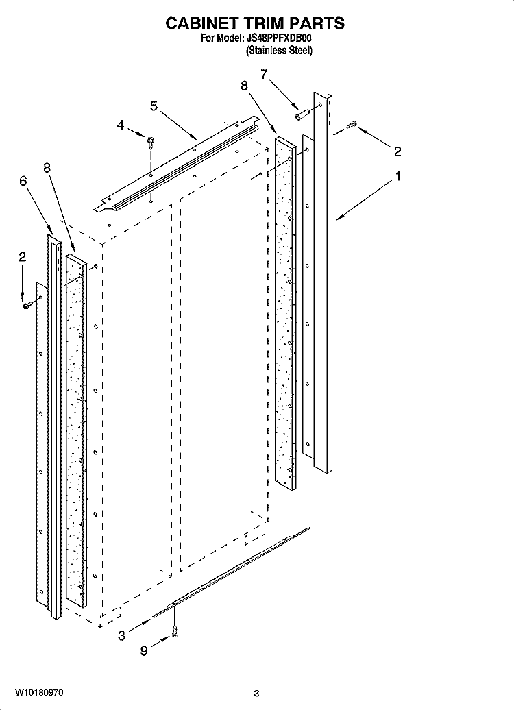 CABINET TRIM PARTS Diagram and Parts List for JS48PPFXDB00  Jenn-Air Refrigerator