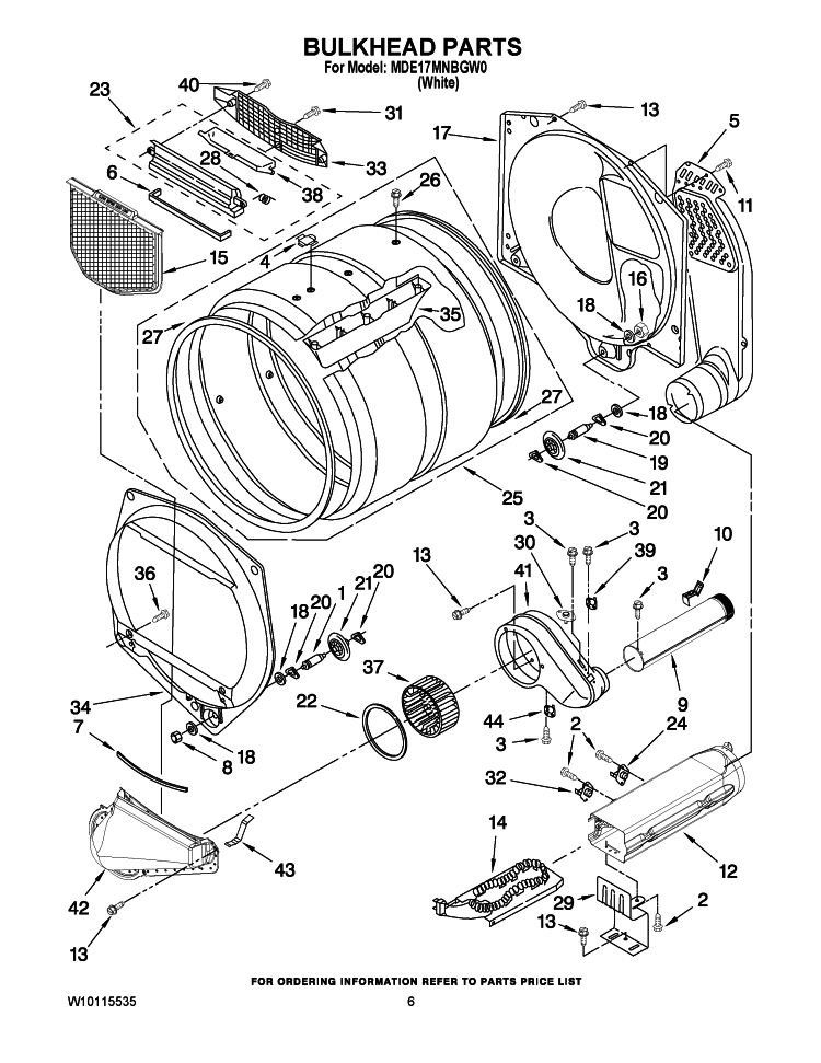 BULKHEAD PARTS Diagram and Parts List for MDE17MNBGW0  Maytag Dryer