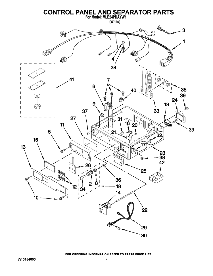 CONTROL PANEL AND SEPARATOR PARTS Diagram and Parts List for MLE24PDAYW1  Maytag Dryer