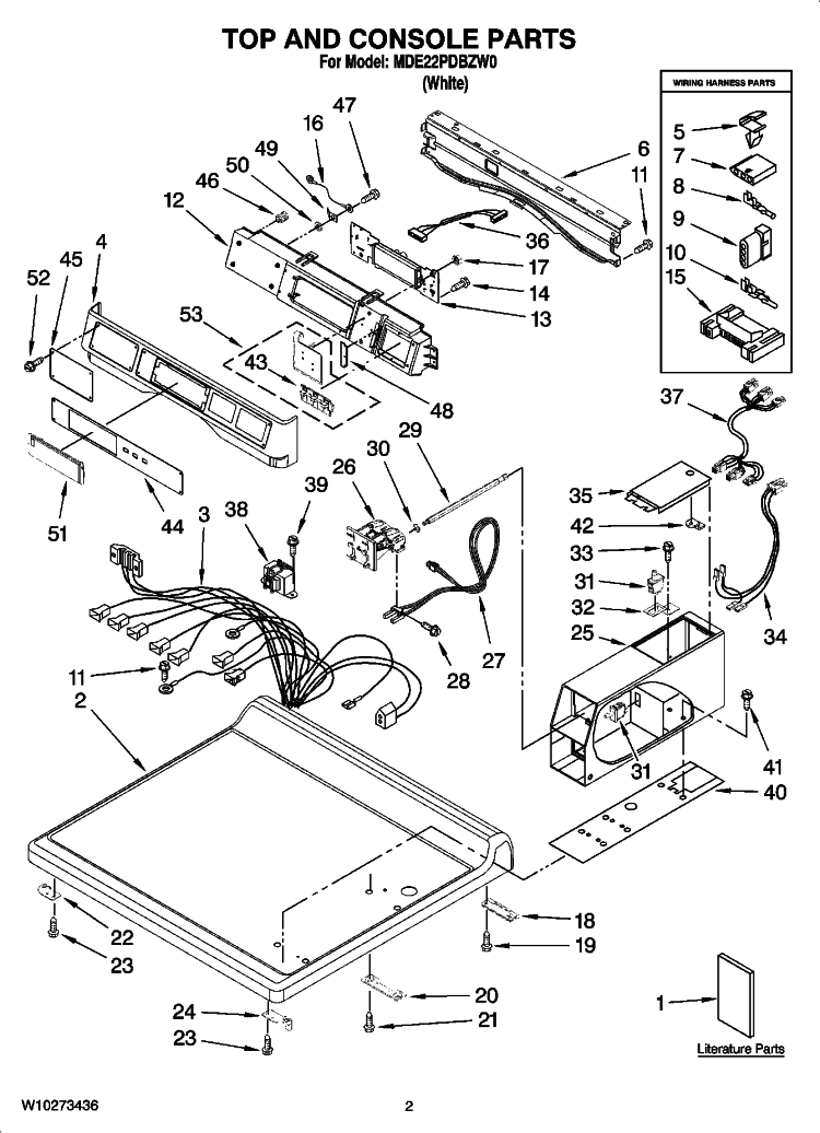 TOP AND CONSOLE PARTS Diagram and Parts List for MDE22PDBZW0  Maytag Dryer