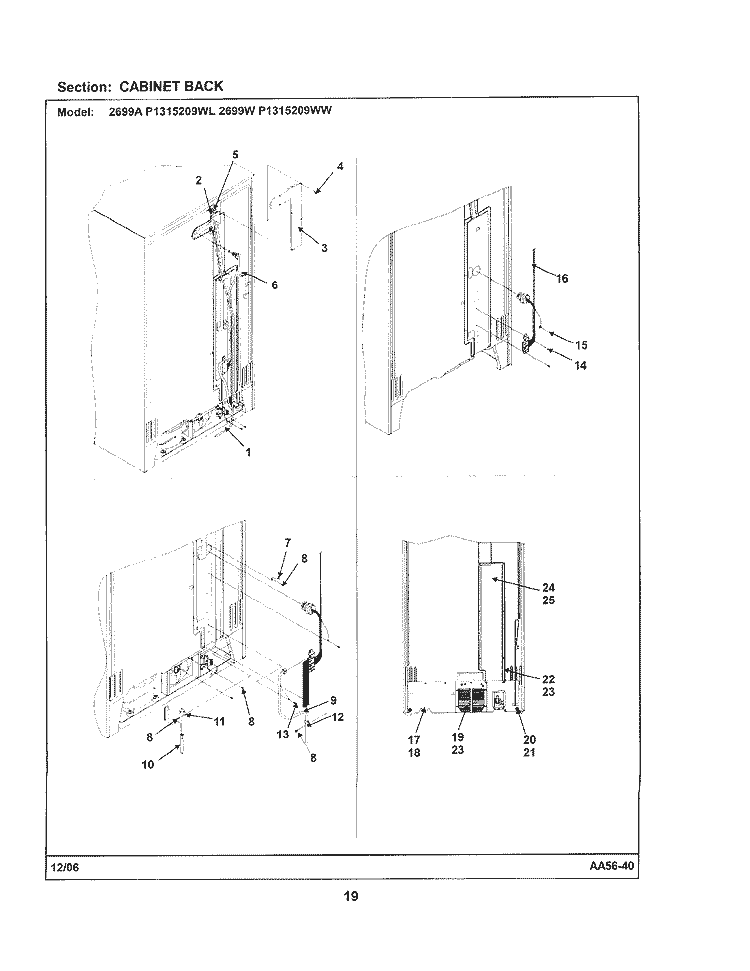 CABINET BACK Diagram and Parts List for 2699W  Amana Refrigerator