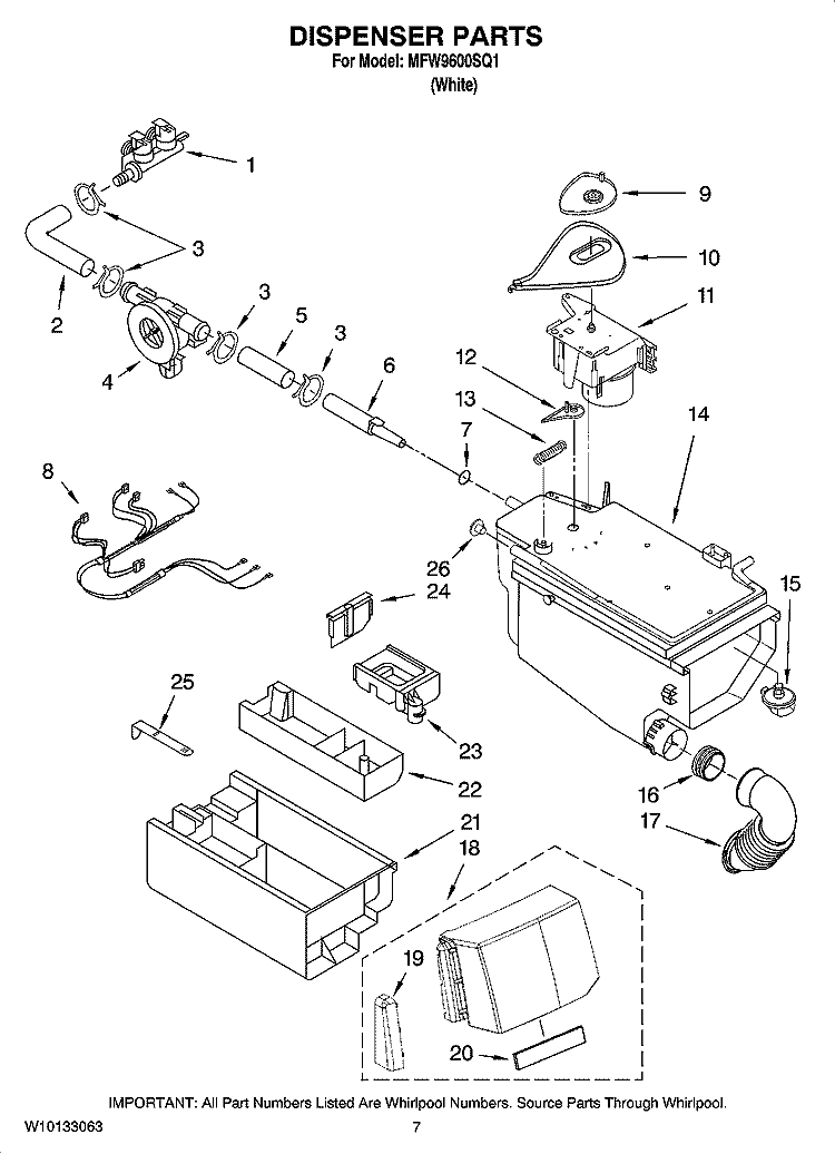 DISPENSER PARTS Diagram and Parts List for MFW9600SQ1  Maytag Washer