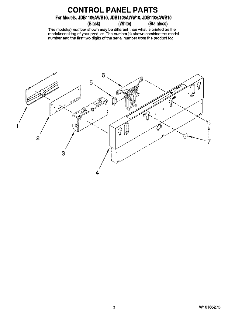 CONTROL PANEL PARTS Diagram and Parts List for JDB1105AWS10  Jenn-Air Dishwasher