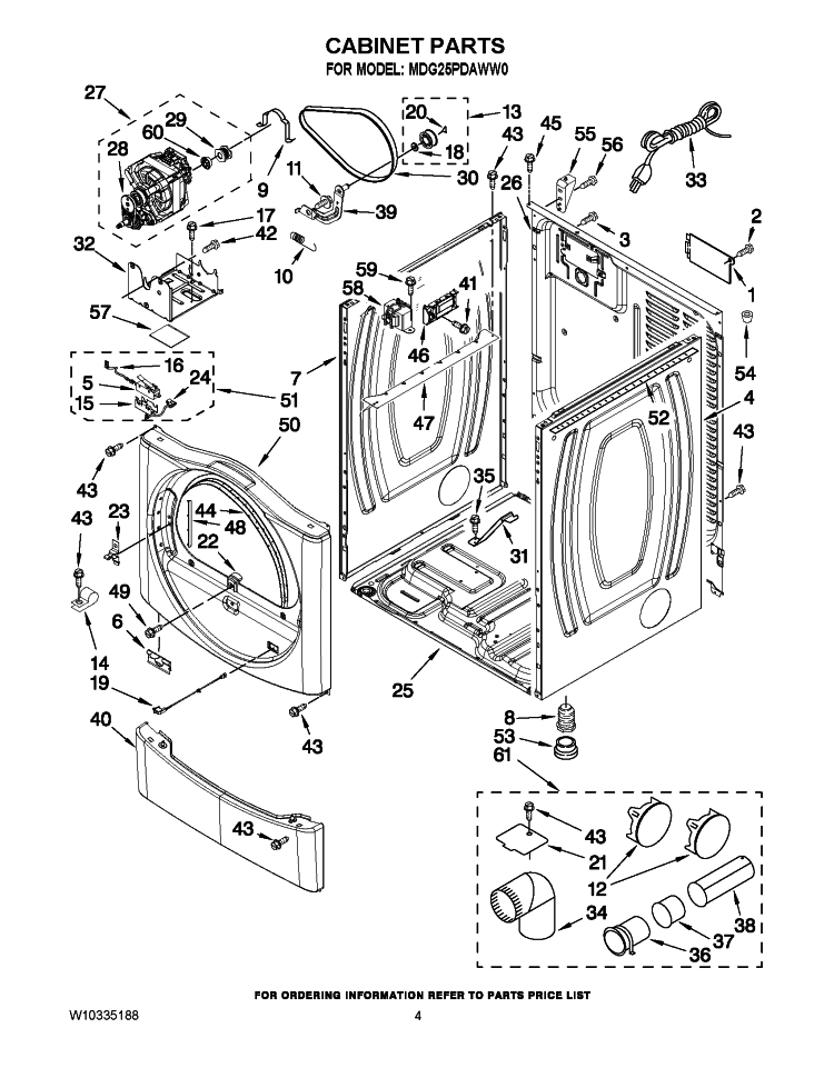 CABINET PARTS Diagram and Parts List for MDG25PDAWW0  Maytag Dryer