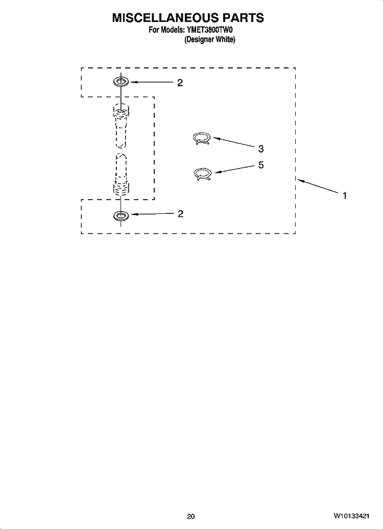 MISCELLANEOUS PARTS, OPTIONAL PARTS (NOT INCLUDED) Diagram and Parts List for YMET3800TW0  Maytag Washer Dryer Combo