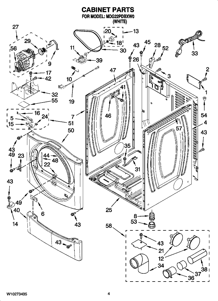CABINET PARTS Diagram and Parts List for MDG22PDBXW0  Maytag Dryer