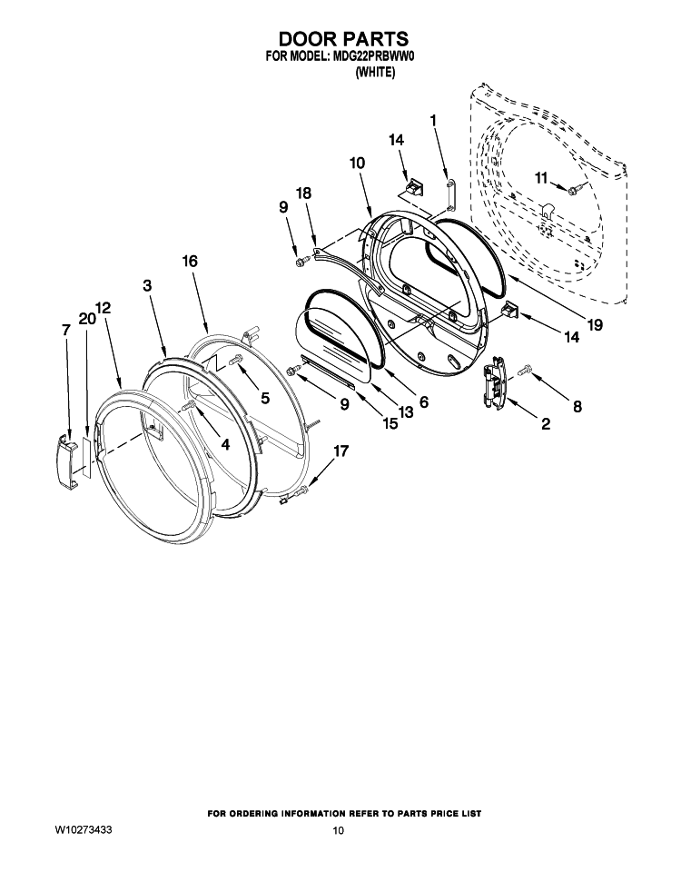 DOOR PARTS Diagram and Parts List for MDG22PRBWW0  Maytag Dryer