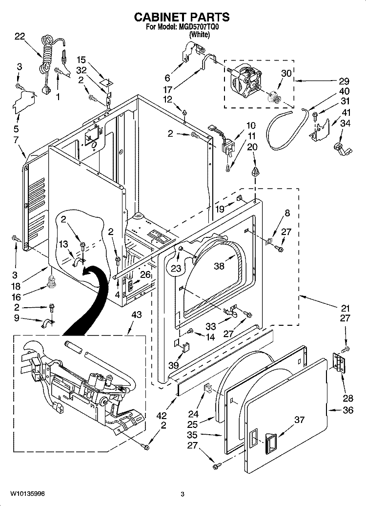 CABINET PARTS Diagram and Parts List for MGD5707TQ0  Maytag Dryer