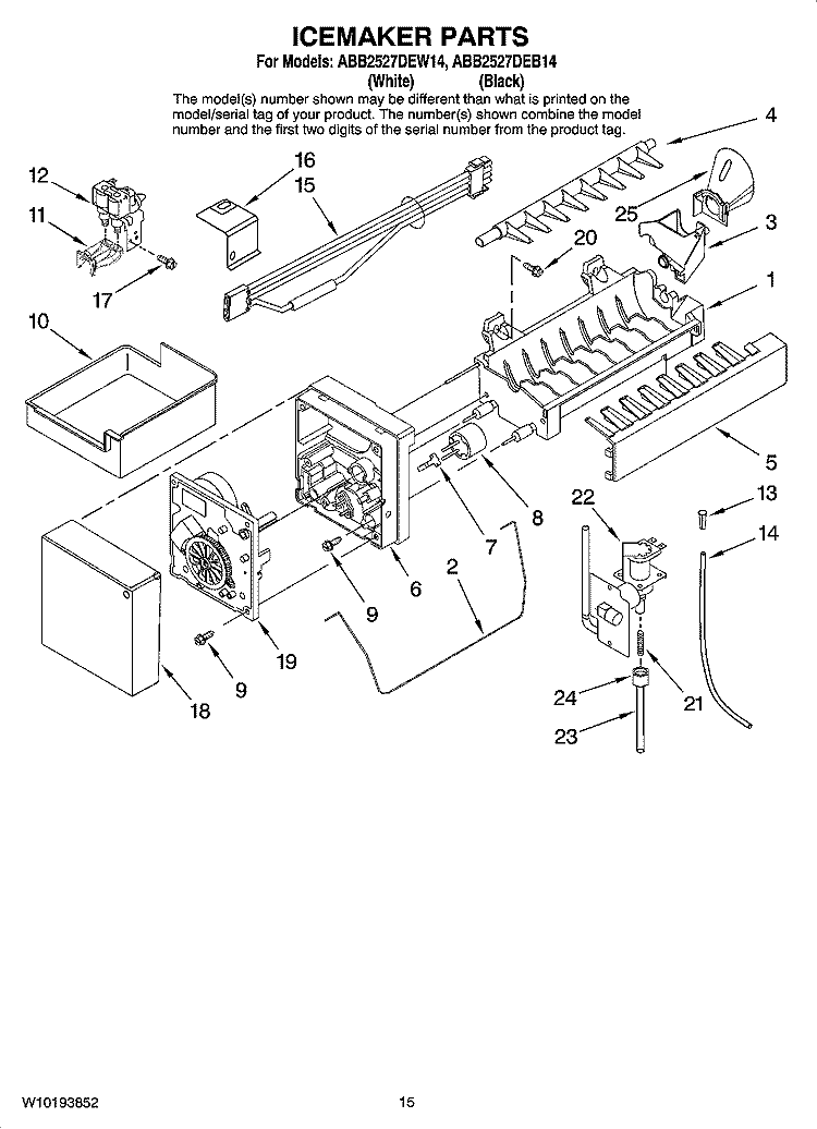 ICEMAKER PARTS, OPTIONAL PARTS (NOT INCLUDED) Diagram and Parts List for ABB2527DEW14  Amana Refrigerator