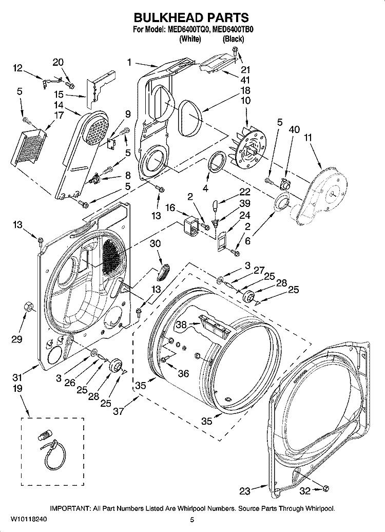 BULKHEAD PARTS, OPTIONAL PARTS (NOT INCLUDED) Diagram and Parts List for MED6400TB0  Maytag Dryer