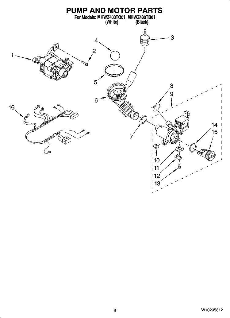 PUMP AND MOTOR PARTS Diagram and Parts List for MHWZ400TB01  Maytag Washer