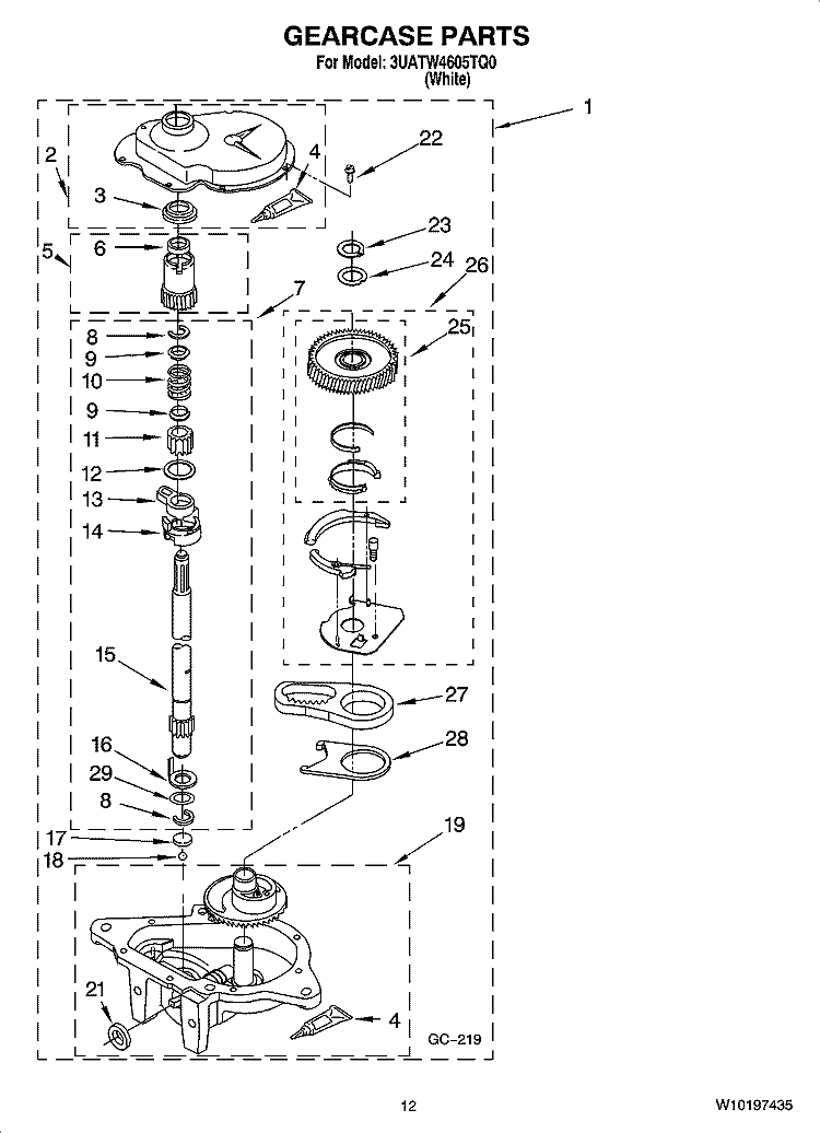 GEARCASE PARTS, OPTIONAL PARTS (NOT INCLUDED) Diagram and Parts List for 3UATW4605TQ0  Admiral Washer