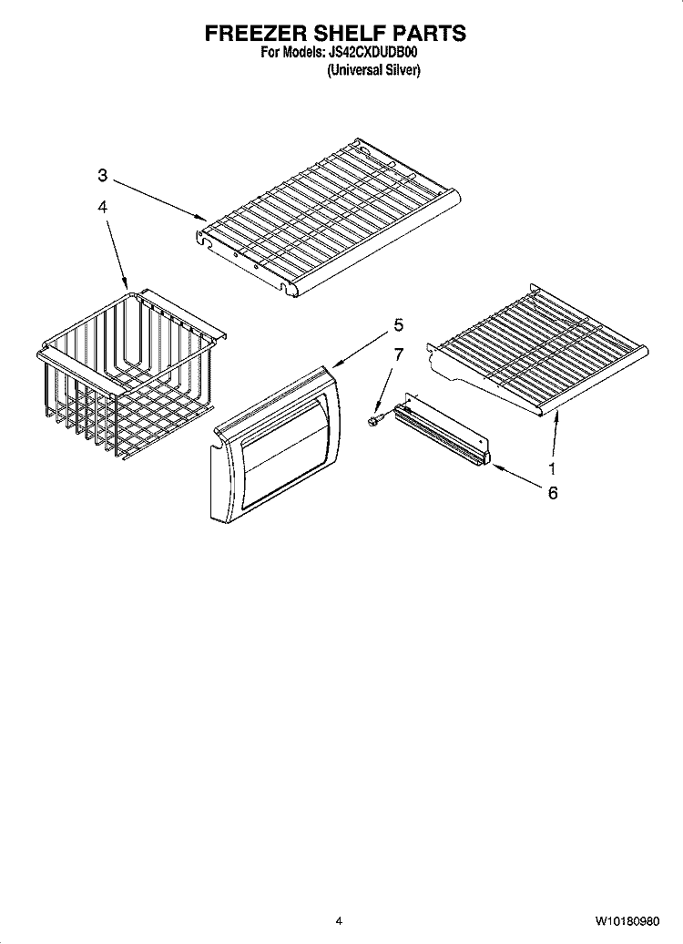 FREEZER SHELF PARTS Diagram and Parts List for JS42CXDUDB00  Jenn-Air Refrigerator