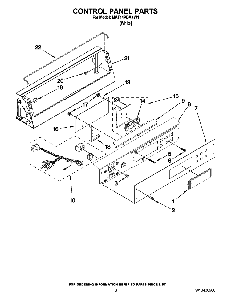 CONTROL PANEL PARTS Diagram and Parts List for MAT14PDAXW1  Maytag Washer