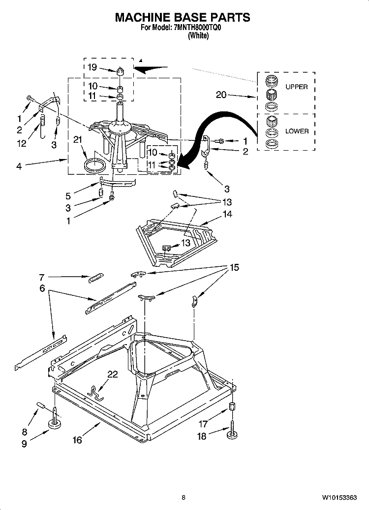 MACHINE BASE PARTS Diagram and Parts List for 7MNTH8000TQ0  Amana Washer