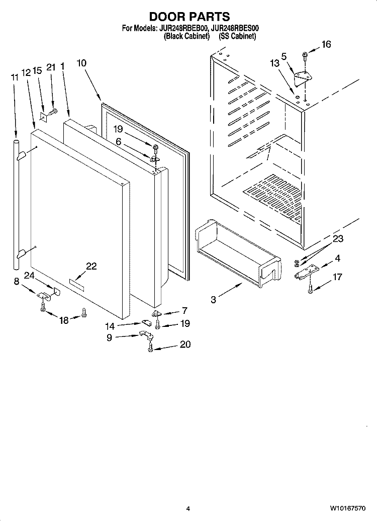 DOOR PARTS Diagram and Parts List for JUR248RBEB00  Jenn-Air Refrigerator
