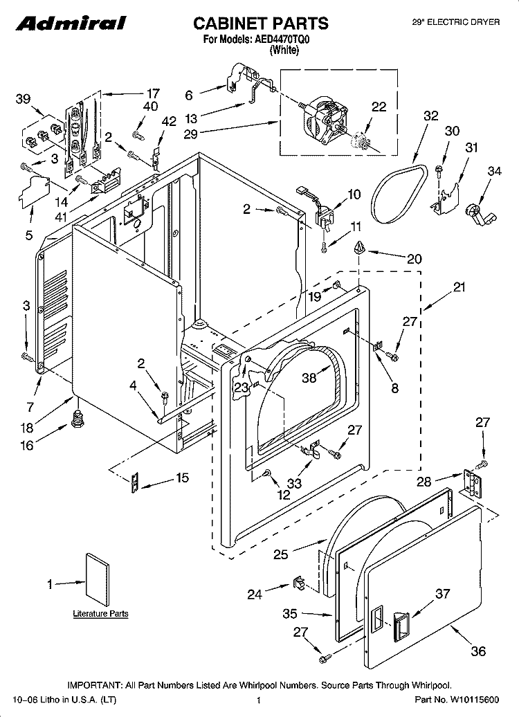 CABINET PARTS Diagram and Parts List for AED4470TQ0  Admiral Dryer