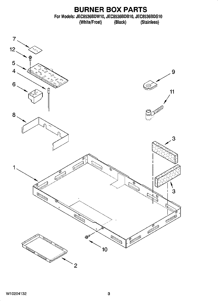 BURNER BOX PARTS Diagram and Parts List for JEC8536BDW10  Jenn-Air Cooktop