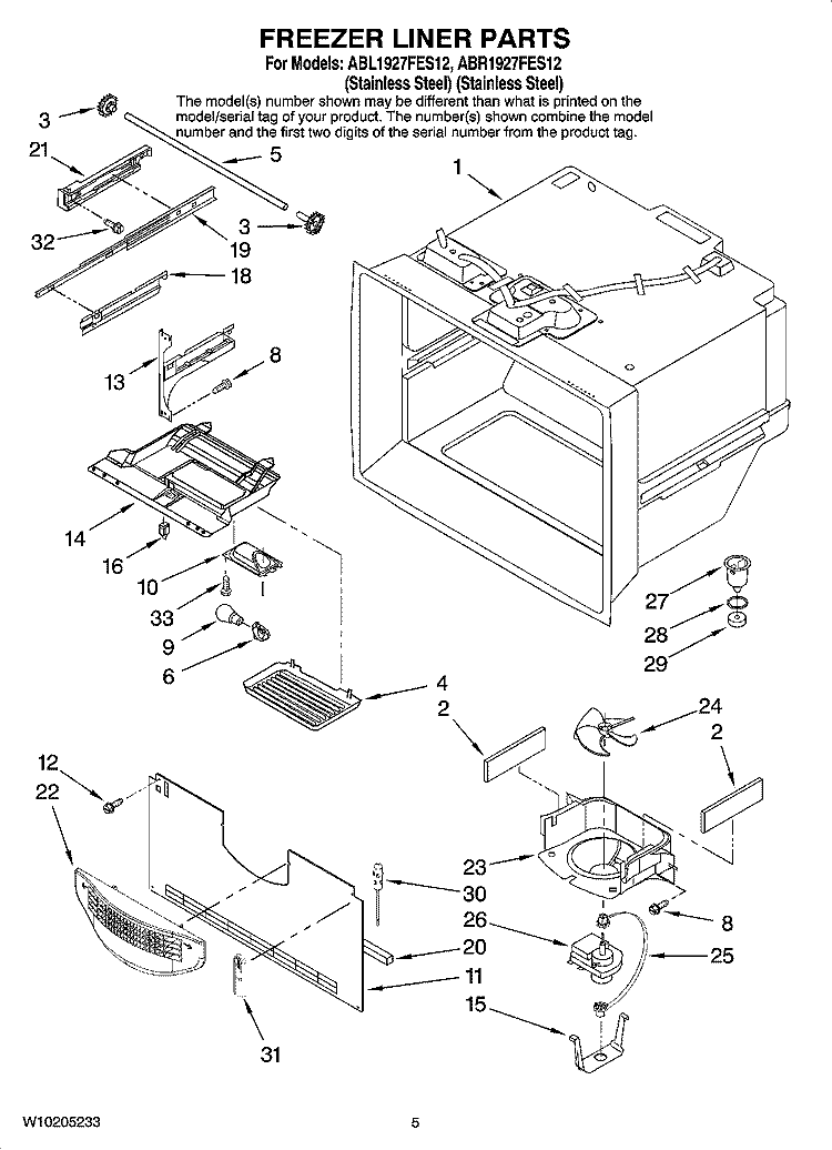 FREEZER LINER PARTS Diagram and Parts List for ABL1927FES12  Amana Refrigerator