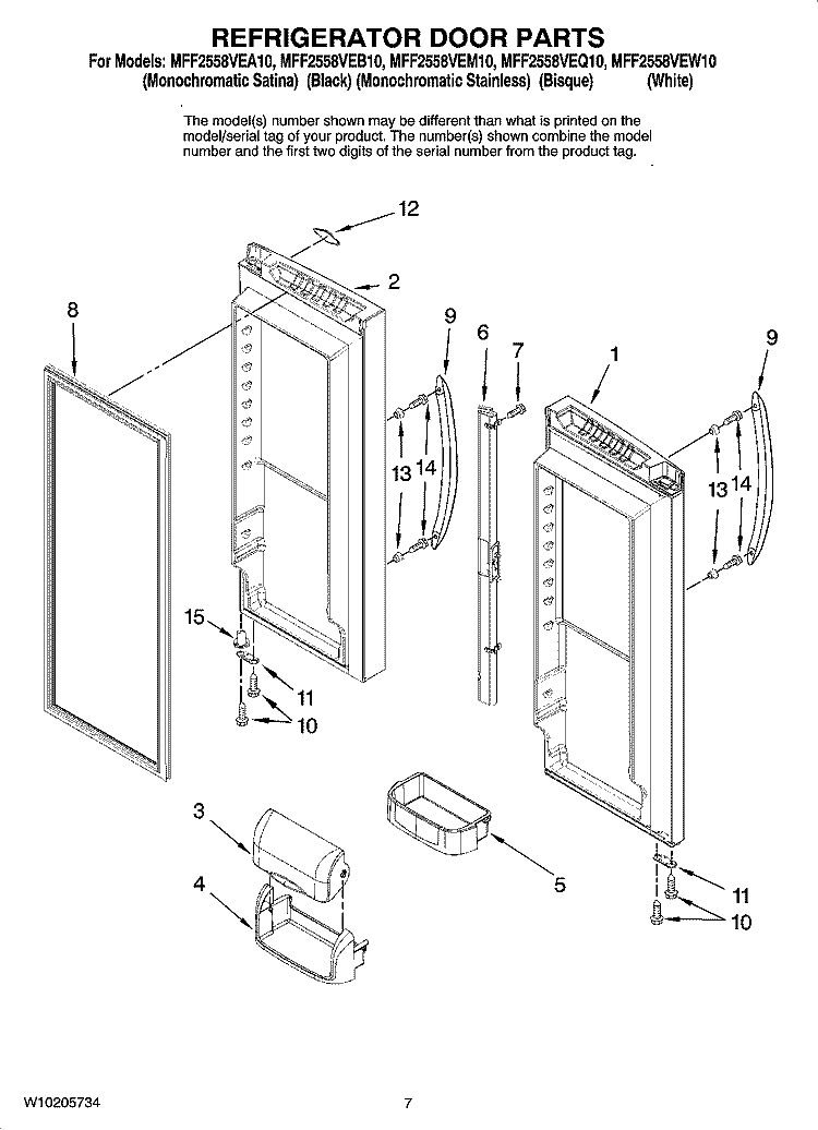 REFRIGERATOR DOOR PARTS Diagram and Parts List for MFF2558VEQ10  Maytag Refrigerator