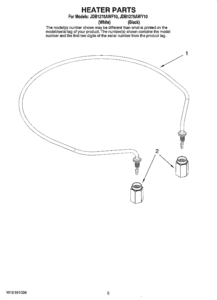 HEATER PARTS Diagram and Parts List for JDB1275AWF10  Jenn-Air Dishwasher