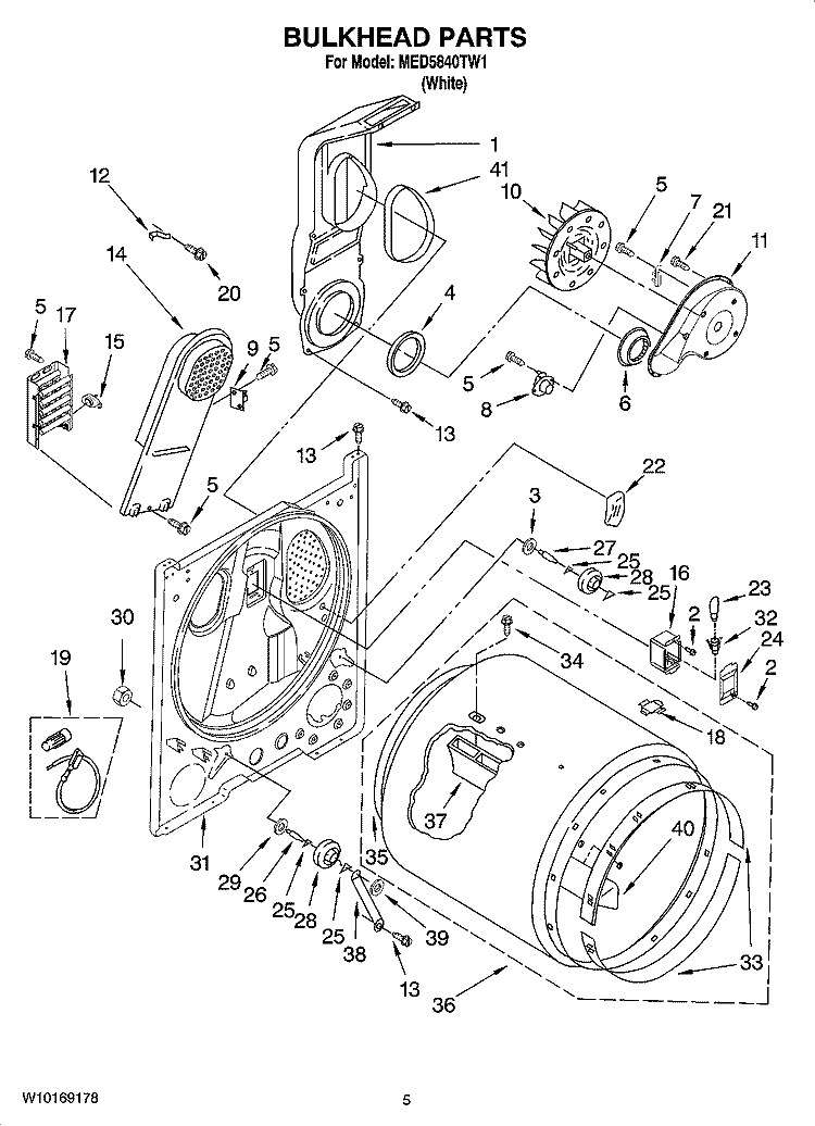 BULKHEAD PARTS, OPTIONAL PARTS (NOT INCLUDED) Diagram and Parts List for MED5840TW1  Maytag Dryer