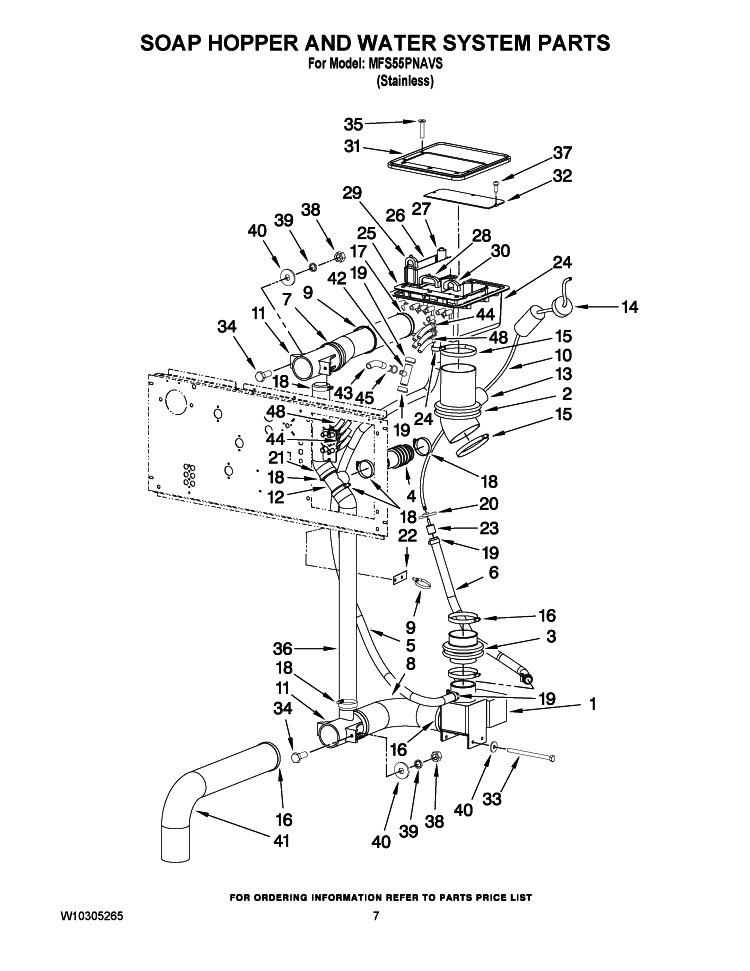 SOAP HOPPER AND WATER SYSTEM PARTS Diagram and Parts List for MFS55PNAVS  Maytag Washer