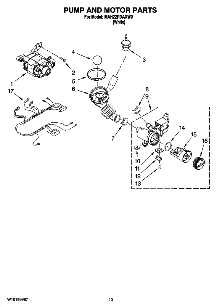 PUMP AND MOTOR PARTS Diagram and Parts List for MAH22PDAXW0  Maytag Washer