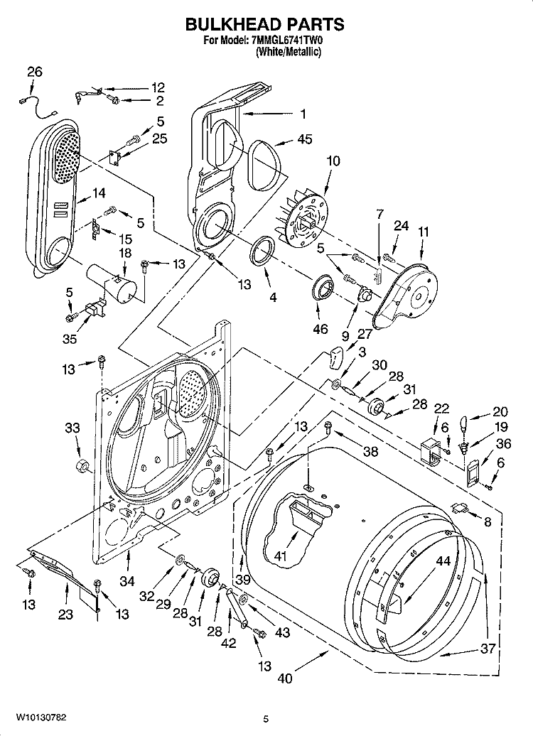 BULKHEAD PARTS Diagram and Parts List for 7MMGL6741TW0  Maytag Dryer