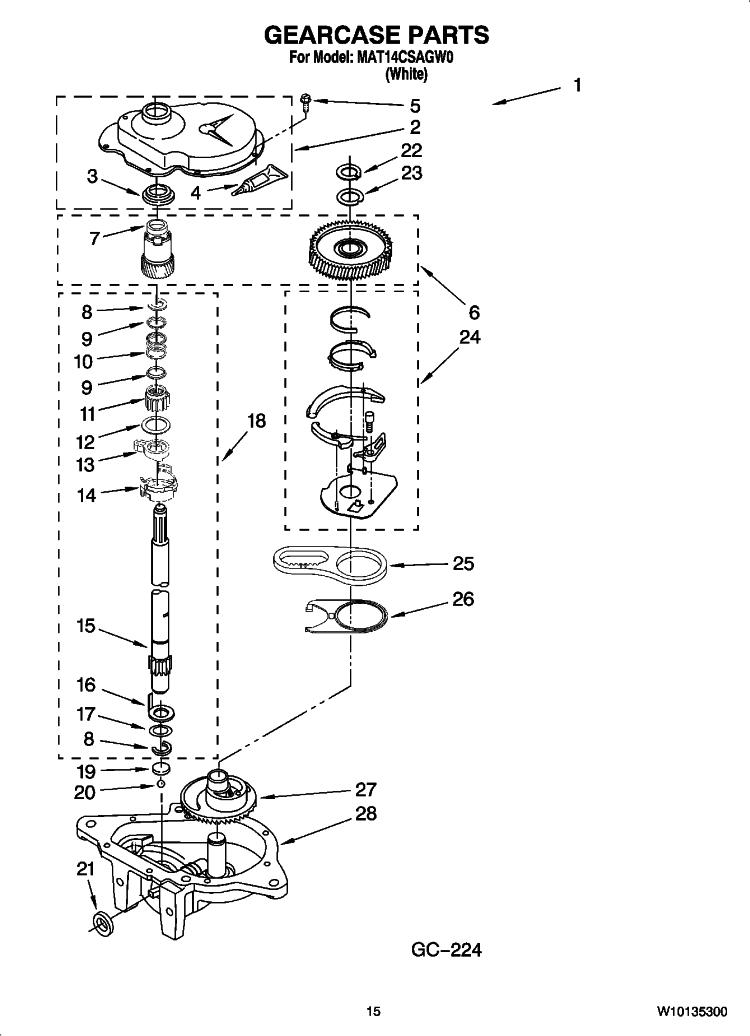 GEARCASE PARTS Diagram and Parts List for MAT14CSAGW0  Maytag Washer