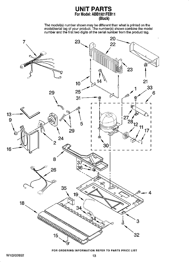UNIT PARTS Diagram and Parts List for ABB1921FEB11  Amana Refrigerator