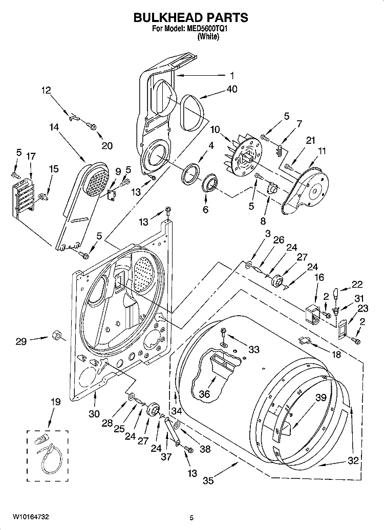 BULKHEAD PARTS, OPTIONAL PARTS (NOT INCLUDED) Diagram and Parts List for MED5600TQ1  Maytag Dryer