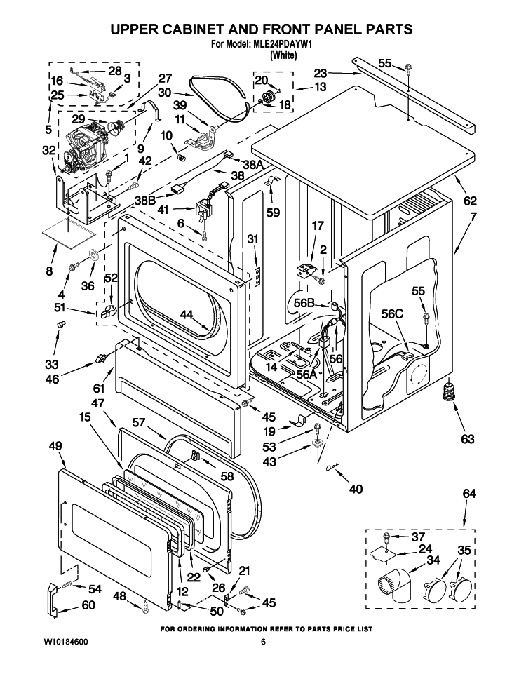 UPPER CABINET AND FRONT PANEL PARTS Diagram and Parts List for MLE24PDAYW1  Maytag Dryer