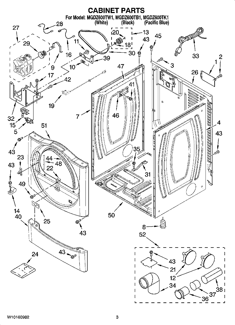 CABINET PARTS Diagram and Parts List for MGDZ600TK1  Maytag Dryer