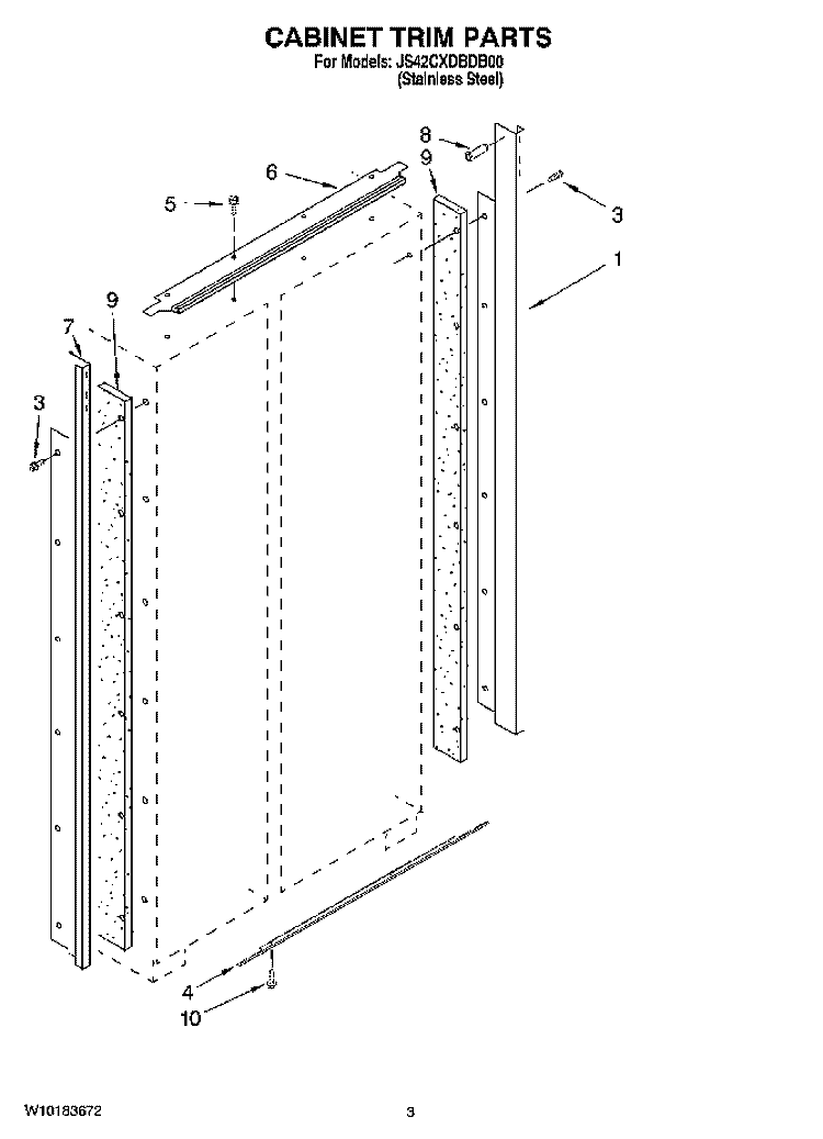 CABINET TRIM PARTS Diagram and Parts List for JS42CXDBDB00  Jenn-Air Refrigerator