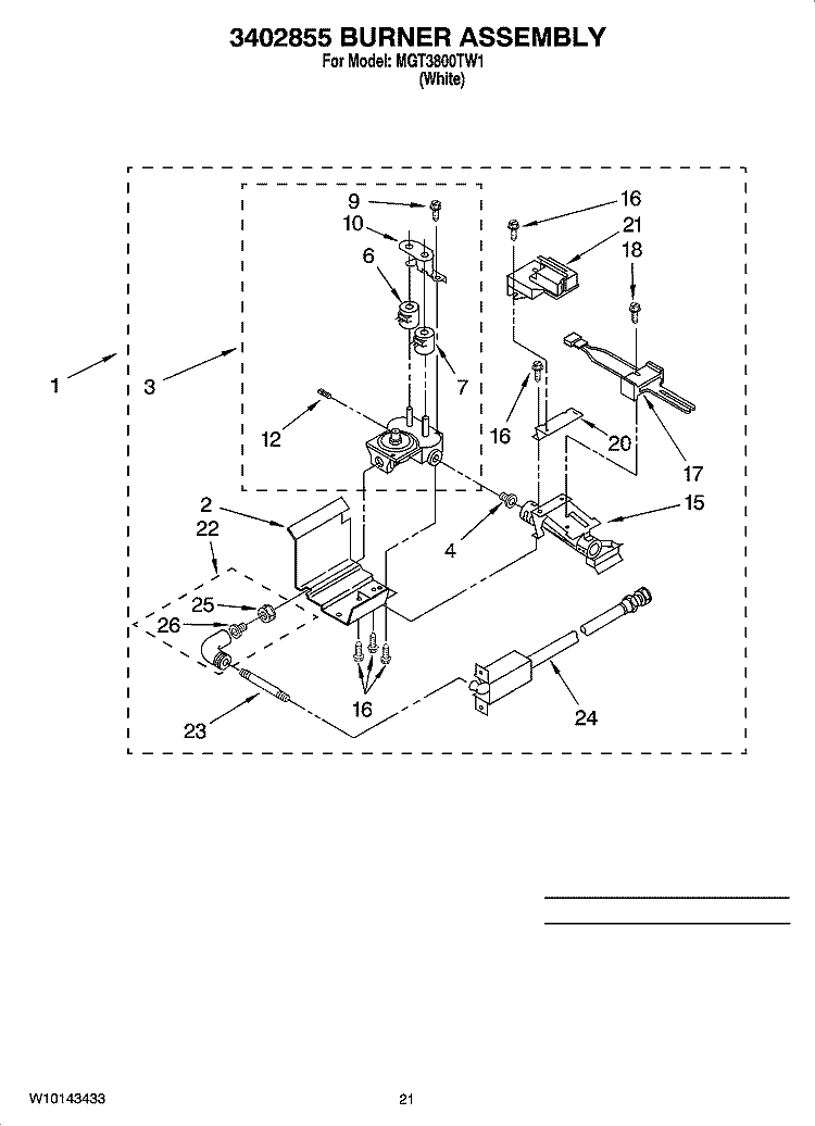 3402855 BURNER ASSEMBLY, OPTIONAL PARTS (NOT INCLUDED) Diagram and Parts List for MGT3800TW1  Maytag Washer Dryer Combo