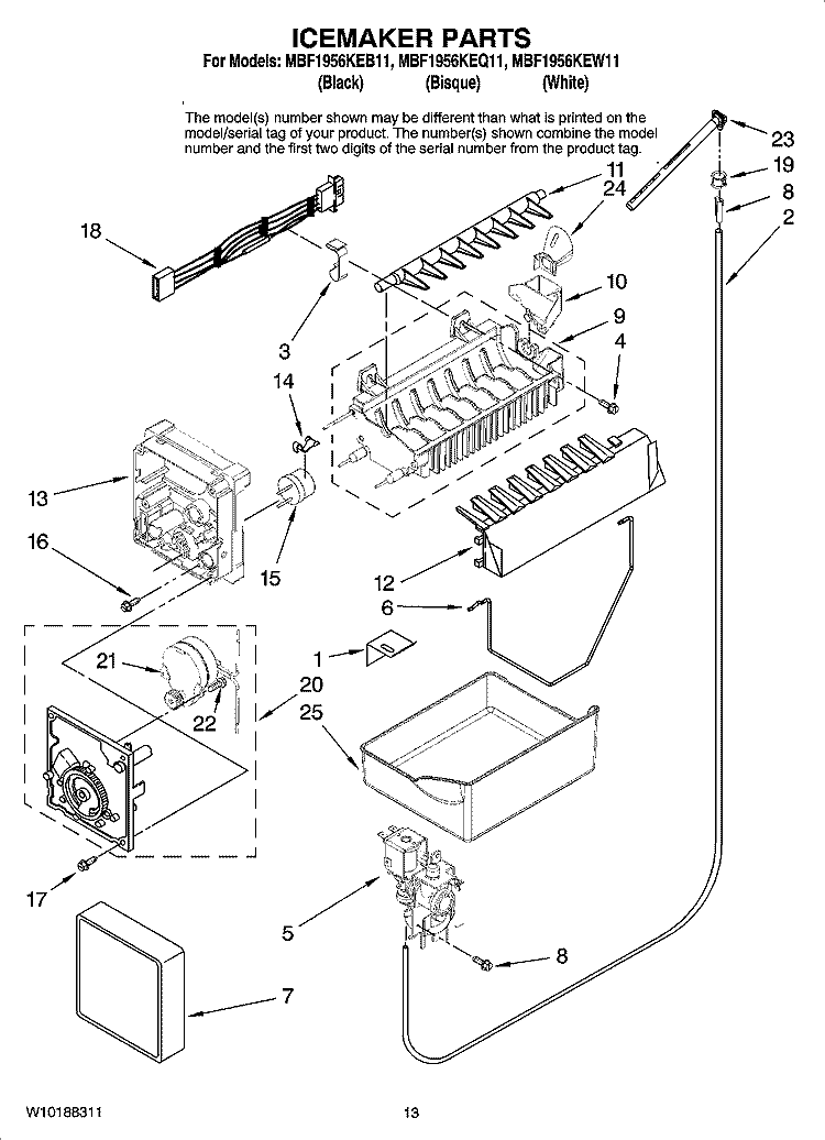 ICEMAKER PARTS, OPTIONAL PARTS Diagram and Parts List for MBF1956KEB11  Maytag Refrigerator