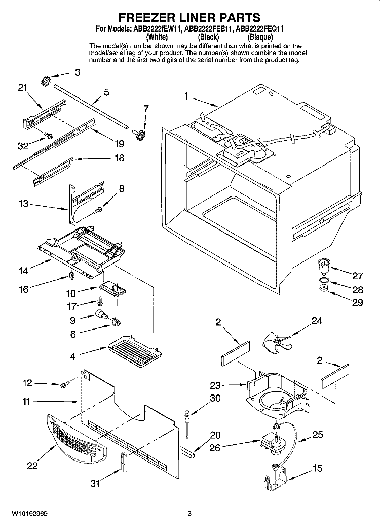 FREEZER LINER PARTS Diagram and Parts List for ABB2222FEB11  Amana Refrigerator