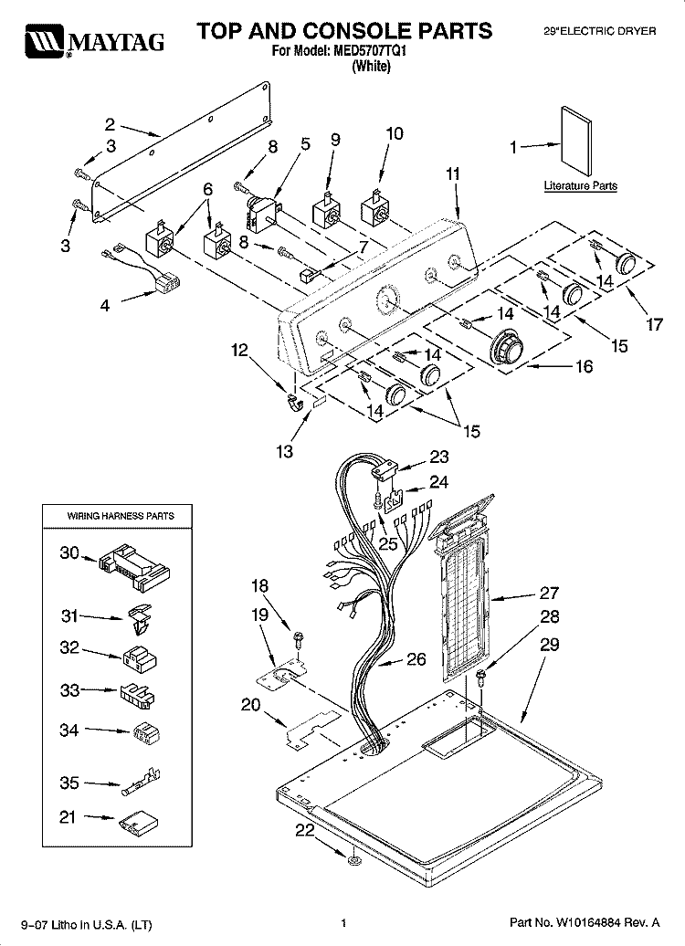 TOP AND CONSOLE PARTS Diagram and Parts List for MED5707TQ1  Maytag Dryer