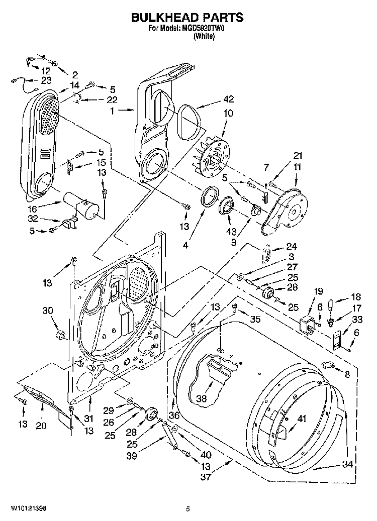 BULKHEAD PARTS Diagram and Parts List for MGD5920TW0  Maytag Dryer
