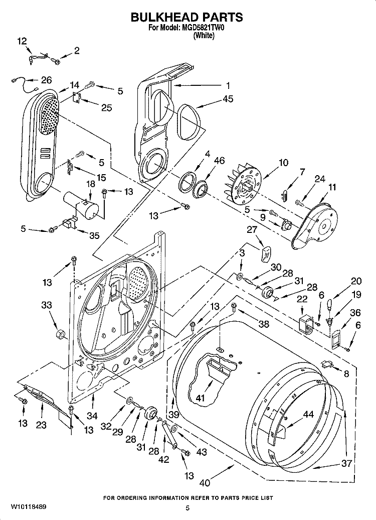BULKHEAD PARTS Diagram and Parts List for MGD5821TW0  Maytag Dryer