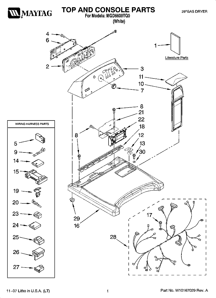 TOP AND CONSOLE PARTS Diagram and Parts List for MGD6600TQ0  Maytag Dryer